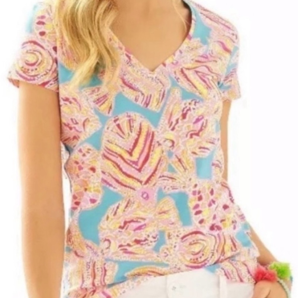 Lilly Pulitzer 'Michele' V-Neck Tee in Breakwater Tini Bikini size S